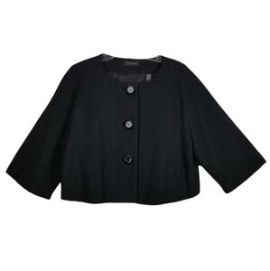 Context Wool Blend Cardigan Jacket Cropped 3/4 Sleeves 3 Button Black Blazer 16